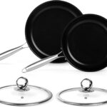 Innerwell Stainless Steel Frying Pan Set, Titanium Ceramic 10” and 12” Non Stick Frying Pan Skillet Set with Lids, No Toxic Nonstick Egg Omelet Cooking Pan Set, Induction Compatible, PFAS&PTFE Free