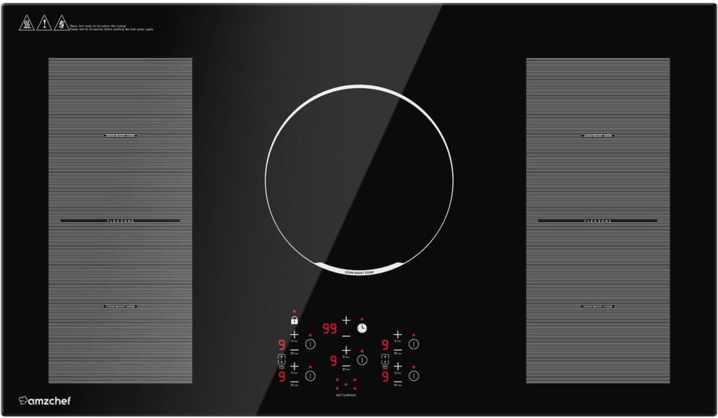 36 Inch Induction Cooktop, AMZCHEF Built-in Electric Stove Top with 5 Boost Burners Bridge Function, 240V/10800W, ETL Certified, 9 Power Level, Keep Warm, Timer, Safety Lock
