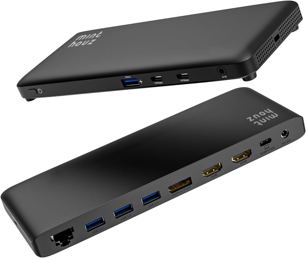 Minthouz 12 IN 1 Docking Station with 100W Charging, Triple Display, 1000Mbps LAN Port, Laptop Docking Station Monitor Single 8K or Triple 4K, 4X USB-A, 2X USB-C, Ethernet Port, for Windows Mac Chrome