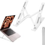 Ergonomic and Foldable Laptop Stand for Desk, Adjustable Riser, Fits All Laptops and Notebooks up to 17,Ultra-Thin,Ventilated Cooling,ABS+Silicone,Silver.