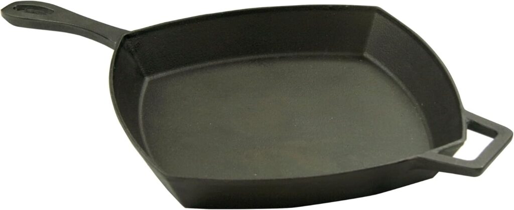 Bayou Classic 7433 12-in Square Cast Iron Skillet Features Helper Handle Perfect For Breakfast Pan Frying Sautéing and Baking