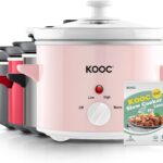 KOOC Small Slow Cooker, 2-Quart, Free Liners Included for Easy Clean-up, Upgraded Ceramic pot, Adjustable Temp, Nutrient Loss Reduction, Stainless Steel, Pink, Round
