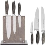 Schmidt Brothers – Bonded Ash 7-Piece Kitchen Knife Set, High-Carbon German Stainless Steel Cutlery, Ash Finish Wood Handles and Clear Acrylic Magnetic Knife Block