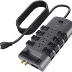 Belkin Surge Protector Power Strip w/ 8 Rotating & 4 Standard Outlets – 8ft Sturdy Extension Cord w/ Flat Pivot Plug for Home, Office, Travel, Desktop & Charging Brick – 4320 Joules of Protection