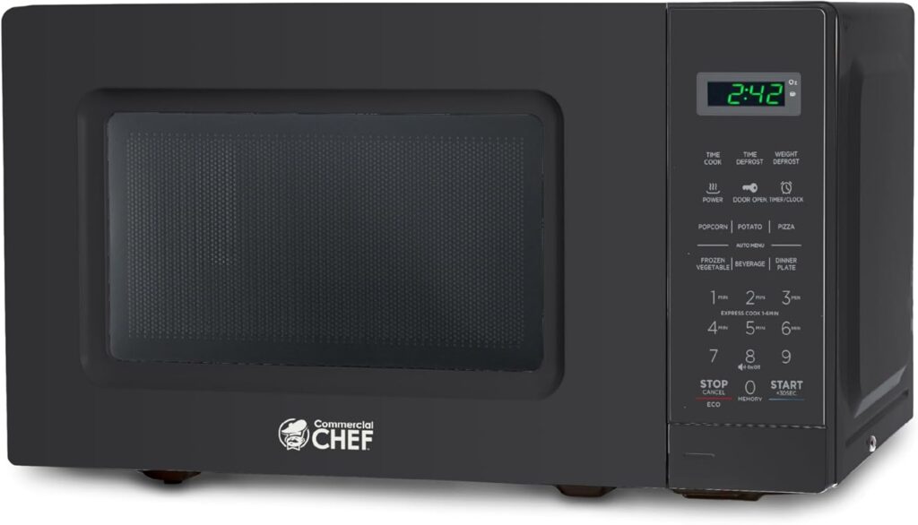 COMMERCIAL CHEF 0.7 Cu Ft Microwave with 10 Power Levels, 700W Microwave with Digital Display, with Child Safety Door Lock, Programmable with Push Button, Black