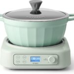 BUYDEEM 5-in-1 Slow Cooker 4.7QT with Removable Nonstick Stockpot, Compatible with Various Cookwares, Two Temperature Controls, Customized Time Settings, Auto Keep Warm for 2H, Cozy Greenish