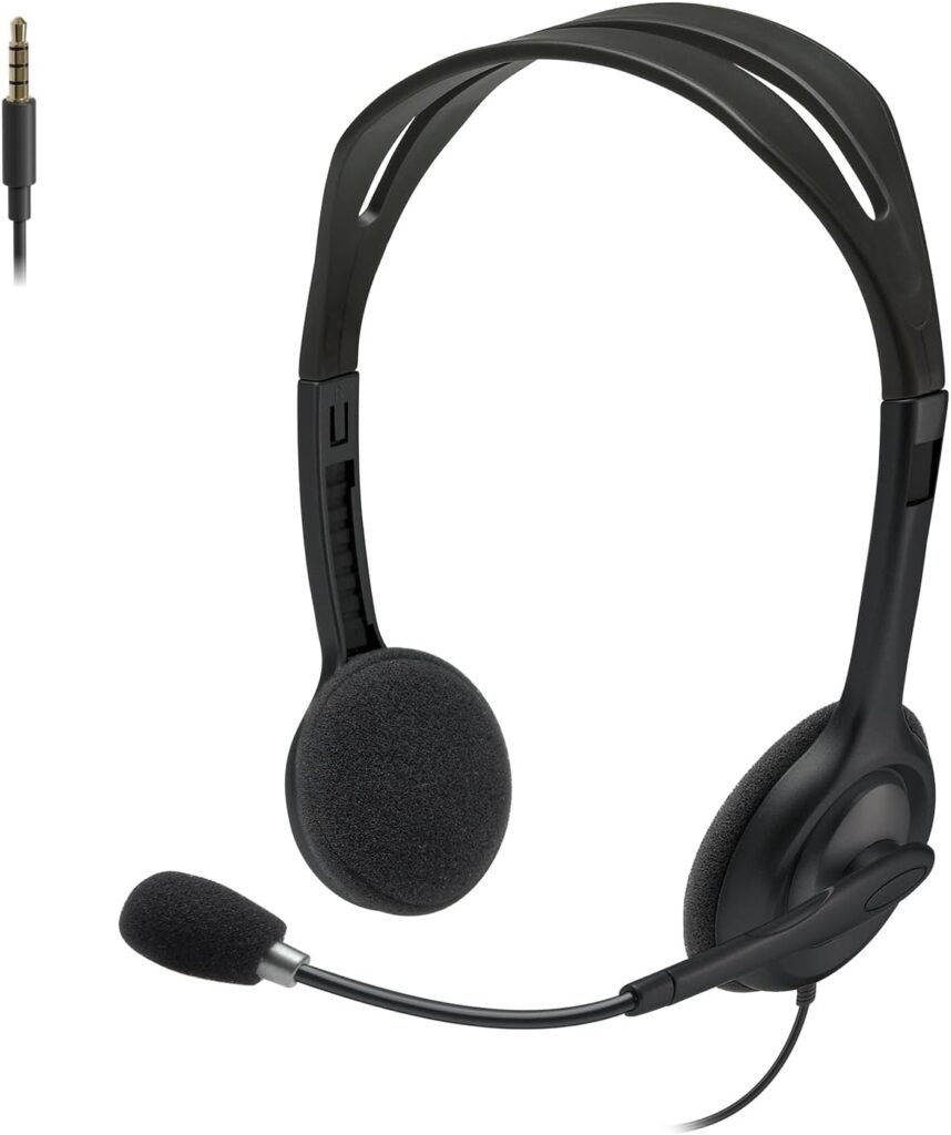 Logitech H111 Wired Headset, Stereo Headphones with Noise-Cancelling Microphone, 3.5 mm Audio Jack, PC/Mac/Laptop/Smartphone/Tablet – Black