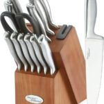 Marco Almond® Knife Block Set, KYA26 Knife Set with Block, 14 Pieces Stainless Steel Chef Kitchen Knives with Built-in Sharpener