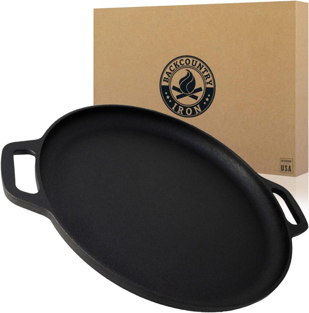 Backcountry Iron 13.5 Inch Cast Iron Pizza Pan with Loop Handles Pre-Seasoned