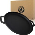 Backcountry Iron 13.5 Inch Cast Iron Pizza Pan with Loop Handles Pre-Seasoned