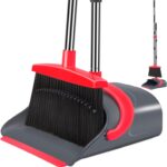 Broom and Dustpan Set,Broom with Dustpan Combo Set Dust pan with Long Handle, for Home Kitchen Room Office Lobby Floor Use Upright Stand Up(Gray&Red)