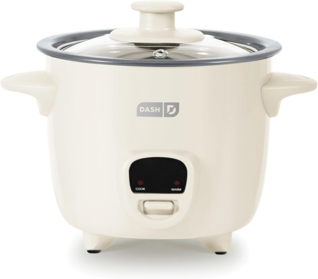 DASH Mini Rice Cooker Steamer with Removable Nonstick Pot, Keep Warm Function & Recipe Guide, .5 Quart, for Soups, Stews, Grains & Oatmeal – Cream