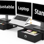 WESTREE Monitor Stand Riser with Adjustable Laptop Stand Riser, Steel Frame Dual Monitor Stand with Two Drawers for 2 Monitors, Desktop Oraganizer Stand for Computer,Laptop,Screen