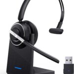 Bluetooth Headset, Wireless Headset with Microphone for PC, V5.2 Computer Headset with Noise Cancelling Mic, USB Dongle, Charging Base & Mute Button for Work, Cell Phones, Computer (Black)