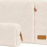 MOSISO Laptop Sleeve Compatible with MacBook Air/Pro,13-13.3 inch Notebook, Compatible with MacBook Pro 14 inch M4 M3 M2 M1,Carrying Case Soft Fluffy Plush Vertical Bag with Pocket&Small Case, Apricot