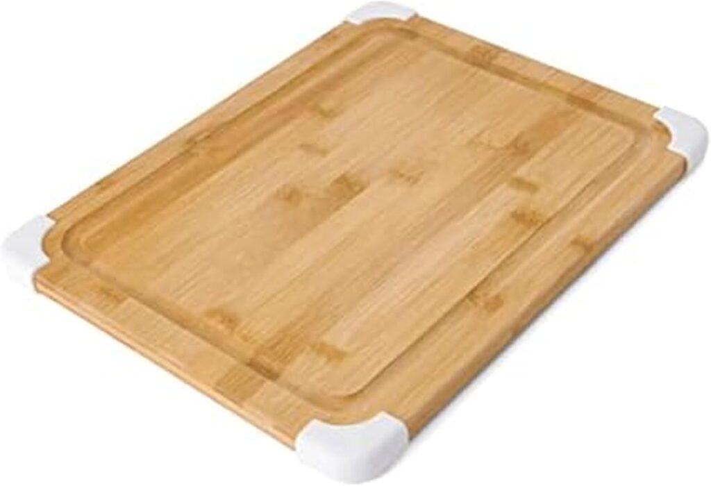 Farberware Nonslip Bamboo Cutting Board with Juice Groove, 11×14 Inch, White