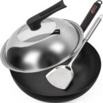 12.5 Inch Carbon Steel Wok For Electric, Induction and Gas Stoves (Lid, Spatula and User Guide Video Included)