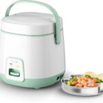 TLOG Mini Rice Cooker 2-Cup Uncooked(4-Cup cooked), Healthy Non-stick Coating 1.2L Small Rice Maker for 1-3 People, Portable Travel Fast Cooker with Steam Tray, Rice Maker for Grains, White Rice, Oatmeal, Veggies