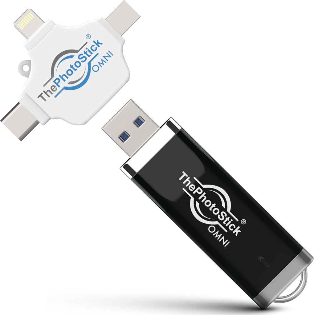 ThePhotoStick® Omni 128GB USB Flash Drive & Memory Stick – Photo & Video Backup for iPhone, Android, Mac & PC – Multiport Connection to Easily Store & Transfer Files