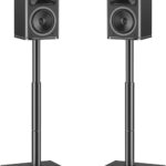 MOUNTUP Universal Speaker Stands Pair 28.3″ to 37.4″ Height Adjustable Floor Speaker Stands, Holds Bookshelf & Satellite Speaker Large Speaker, Up to 22LBS Cable Concealing 9.8″ Plate Black MU9132-L