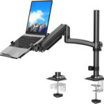 MOUNTUP Laptop Desk Mount, Adjustable Laptop Stand for max 17″ Notebook or 32″ Monitor, Laptops Arm Mount for Desk Holds 4.4-22lbs, Tall Laptops Stand with Clamp/Grommet