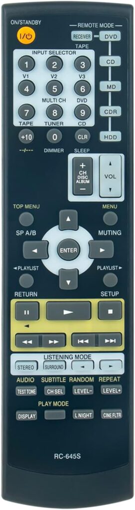 RC-645S Replacement Remote Control Compatible for Onkyo 5.1 Channel Home Theater Receiver HT-S4100 HT-SR700 TX-SR304 TX-SR404 HT-S4100S TX-SR304S TX-SR8440 HT-SR700S SKF-360FL TX-SR304E TX-SR304B