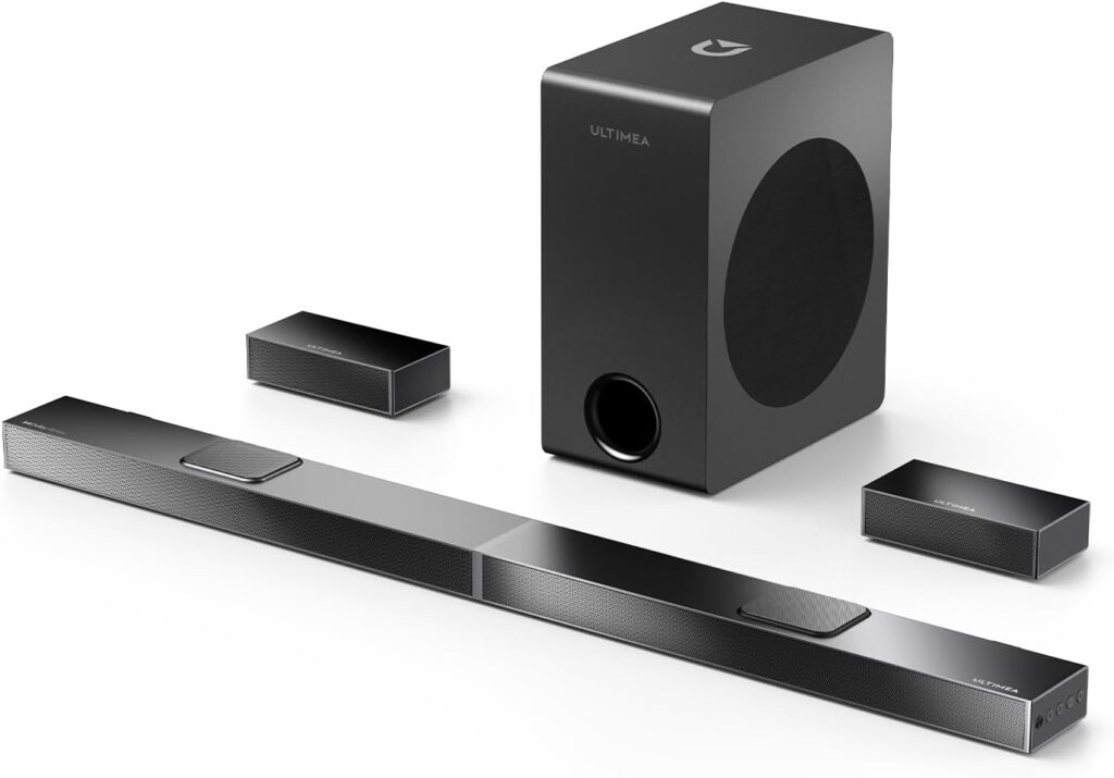 ULTIMEA 5.1.2 Dolby Atmos Home Theater System, Wireless Soundbar with 8″ Subwoofer & Upward-Firing Speakers, 2025 Upgraded Surround Sound for TV with 4K HDR, Nova S80
