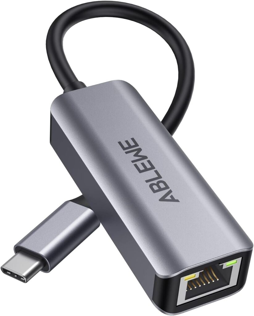 USB C to Ethernet Adapter, ABLEWE Type-C to RJ45 Gigabit Ethernet Adapter, Thunderbolt 3 to RJ45 LAN Network Adapter Compatible for MacBook Pro 2017 and More, MacBook Air, Dell XPS, iPad Pro (Grey)