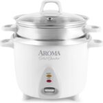 Aroma Housewares 14-Cup (Cooked) / 3Qt. Select Stainless Pot-Style Rice Cooker, & Food Steamer, One-Touch Operation, Automatic Keep Warm Mode, White (ARC-757-1SG)