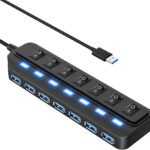 USB Hub 7 Port,USB 3.0 Hub Splitter with Individual On/Off LED Switches, USB Hub for PC, 5Gbps HighSpeed Data for Laptop, Mac, PC, Desktop, PS5, Xbox and More