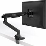 EVEO Premium Single Monitor Arm 14″–34″, Adjustable Gas Spring Monitor Mount, Single Arm Desk Mount for 34 Inch Computer Screens, VESA Compatible Stand with Clamp and Grommet Base – Black