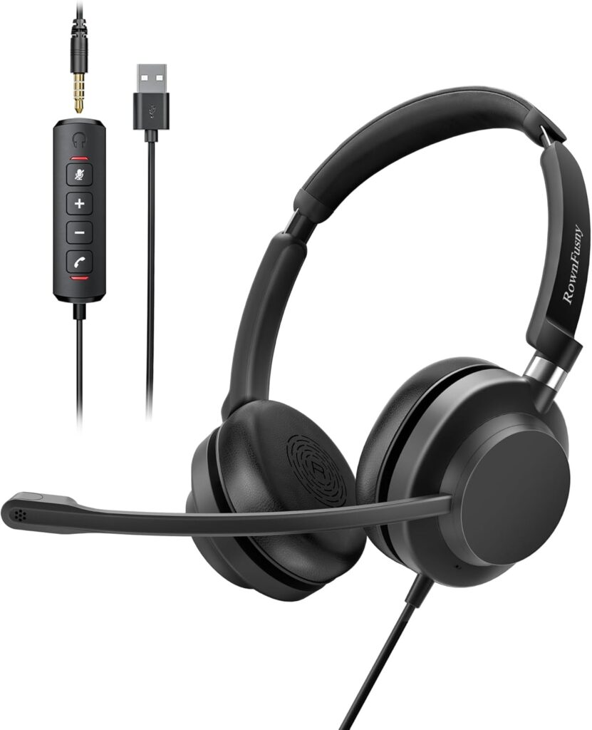USB Headset with Microphone for PC, Wired Computer Headset with Mic Noise Cancelling On-Ear Headphones for Laptop/Mac, Home Office, Call Centers, Skype, Zoom & Teams