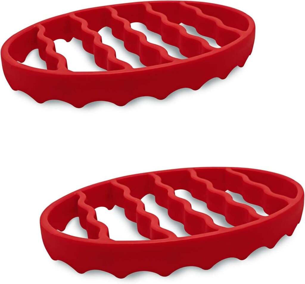 Silicone Cooker Rack for Instant Pot 5,6,8 Qt, Roasting Rack for Baking Cooking Steaming, Crock Pot Air Fryer Pressure Cooker Rack (Oval,Red,2Set)