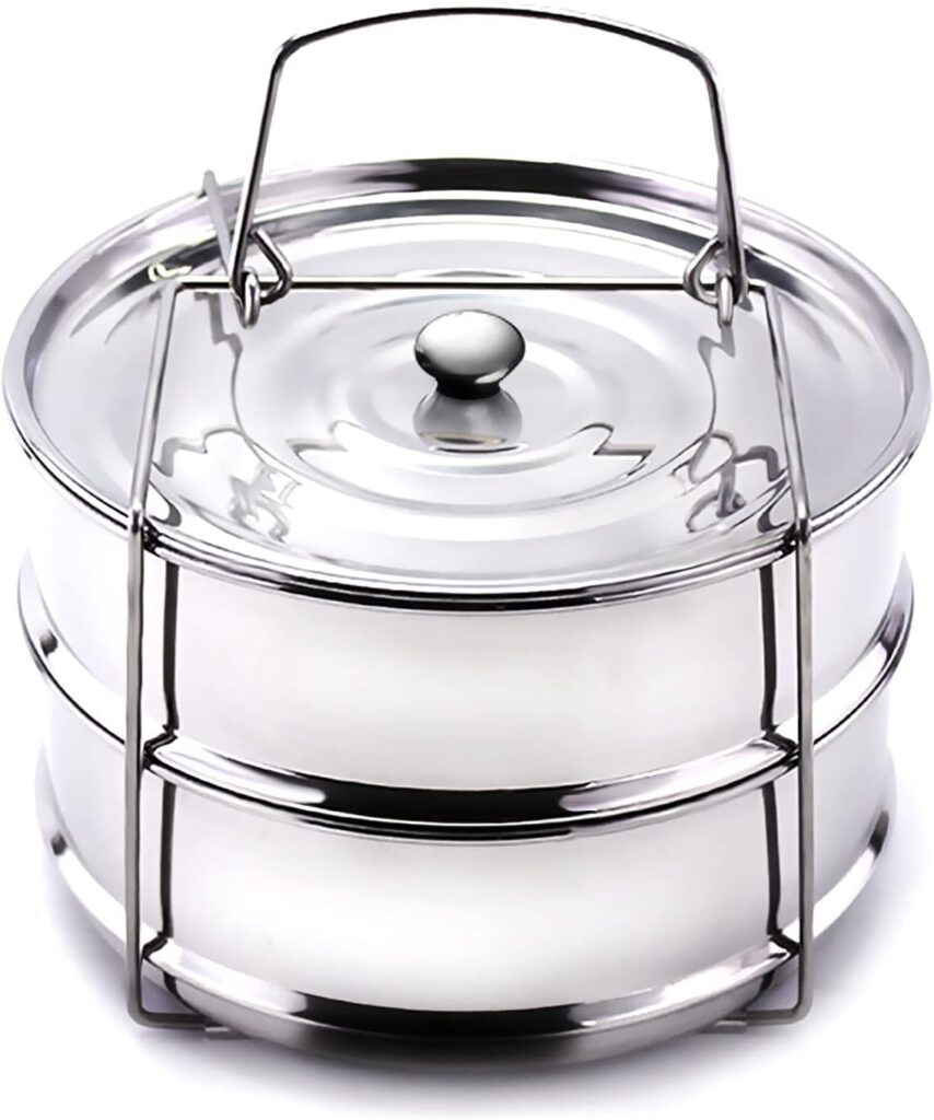 Stackable Steamer Insert Pans- Instant Pot Accessories 6 Qt-2 Silicone handle & Interchangeable Lids–Pressure Cooker Accessories- Pot in Pot for Baking,Lasagna,food steamer,Reheat Multiple Dishes