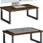 Simple Trending 2 Pack Monitor Stand Riser, Wood Desk Storage Organizer for Office Laptop, Computer, Antique Brown