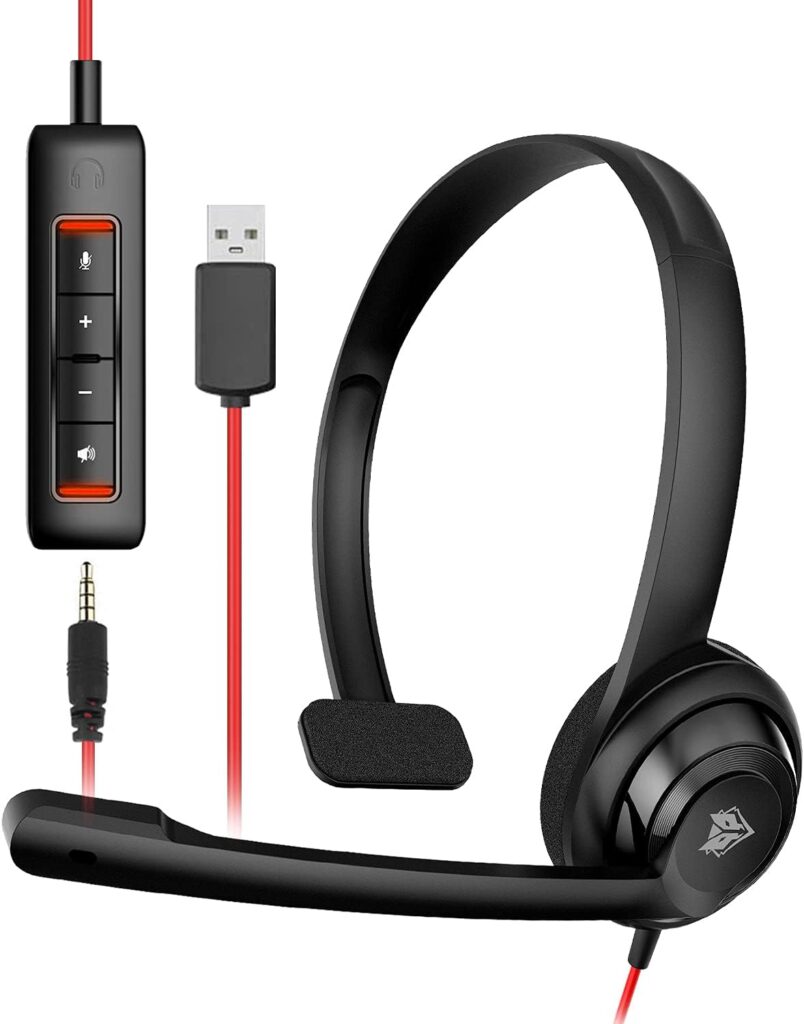 NUBWO HW02 USB Headset with Microphone Noise Cancelling &in-line Control, Ultra Comfort Computer Headset for Laptop pc, On-Ear Wired Office Call Center Headphone for Boom Skype Webinars(Black)