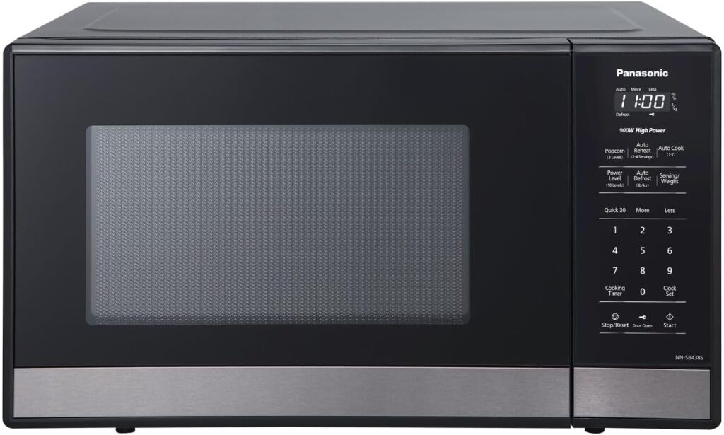 Panasonic NN-SB438S Compact Microwave Oven, 0.9 cft, Black Stainless Steel