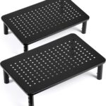 TV/Monitor Riser Desktop Stand, Flat Screen, Sturdy Metal Laptop Computer Shelf for Printer, iMac, 3 Height Adjustable PC with Mesh Platform , 2 Pack