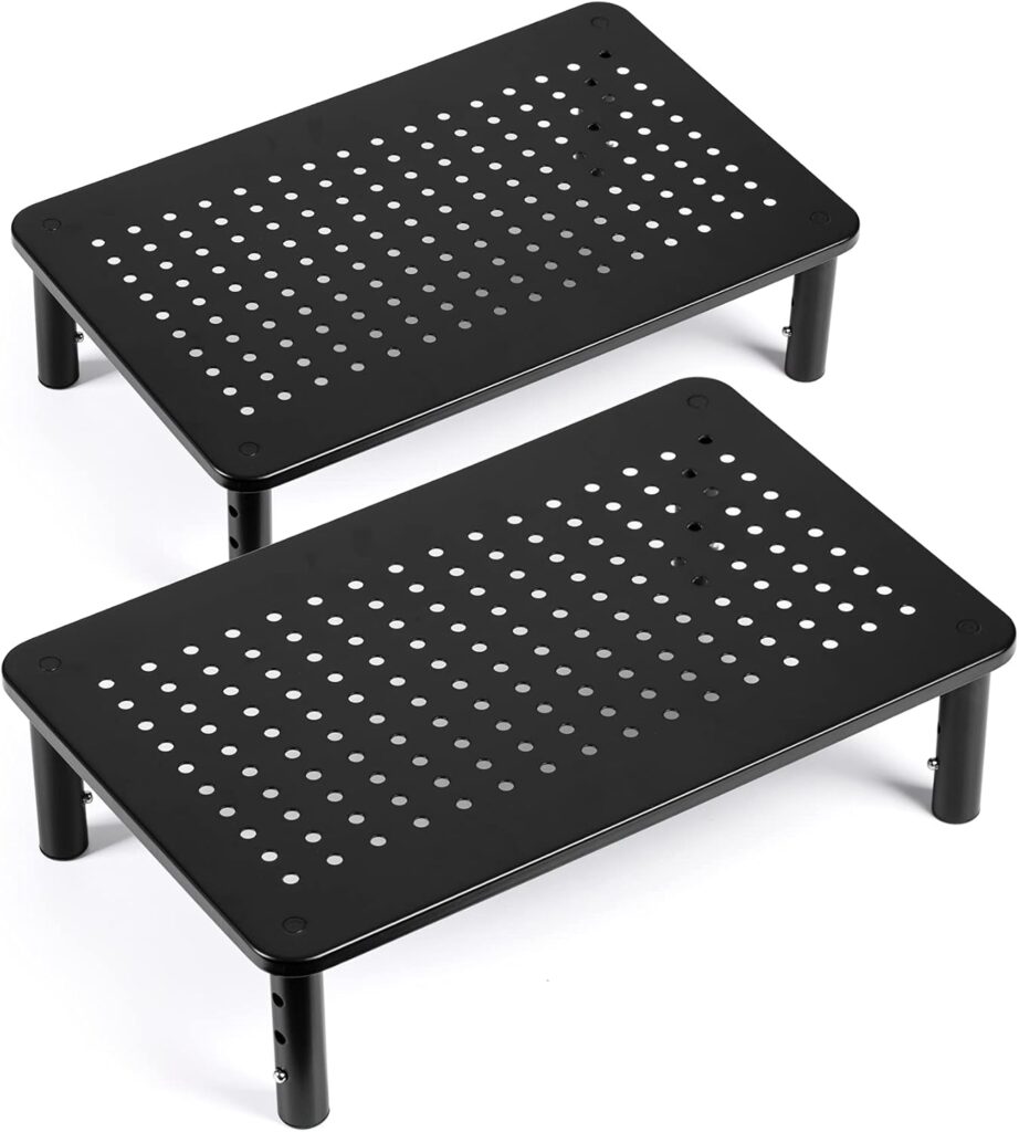 TV/Monitor Riser Desktop Stand, Flat Screen, Sturdy Metal Laptop Computer Shelf for Printer, iMac, 3 Height Adjustable PC with Mesh Platform , 2 Pack