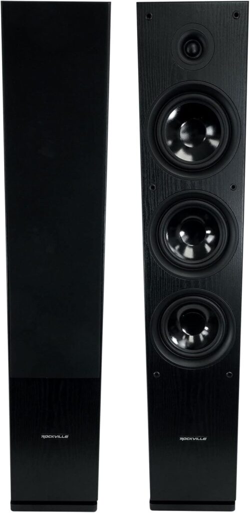 Rockville RockTower 68B 6.5-in Black 3-Way 500-Watt Peak / 125-Watt RMS Home Audio Tower Speakers with Dual Woofers, Passive 8 Ohm, 2-Piece