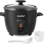 COMFEE’ Rice Cooker, 6-Cup Cooked/3-Cup Uncooked, Removable Non-Stick Bowl, for Soups, Stews, Grains&Oatmeal, One Touch, Black
