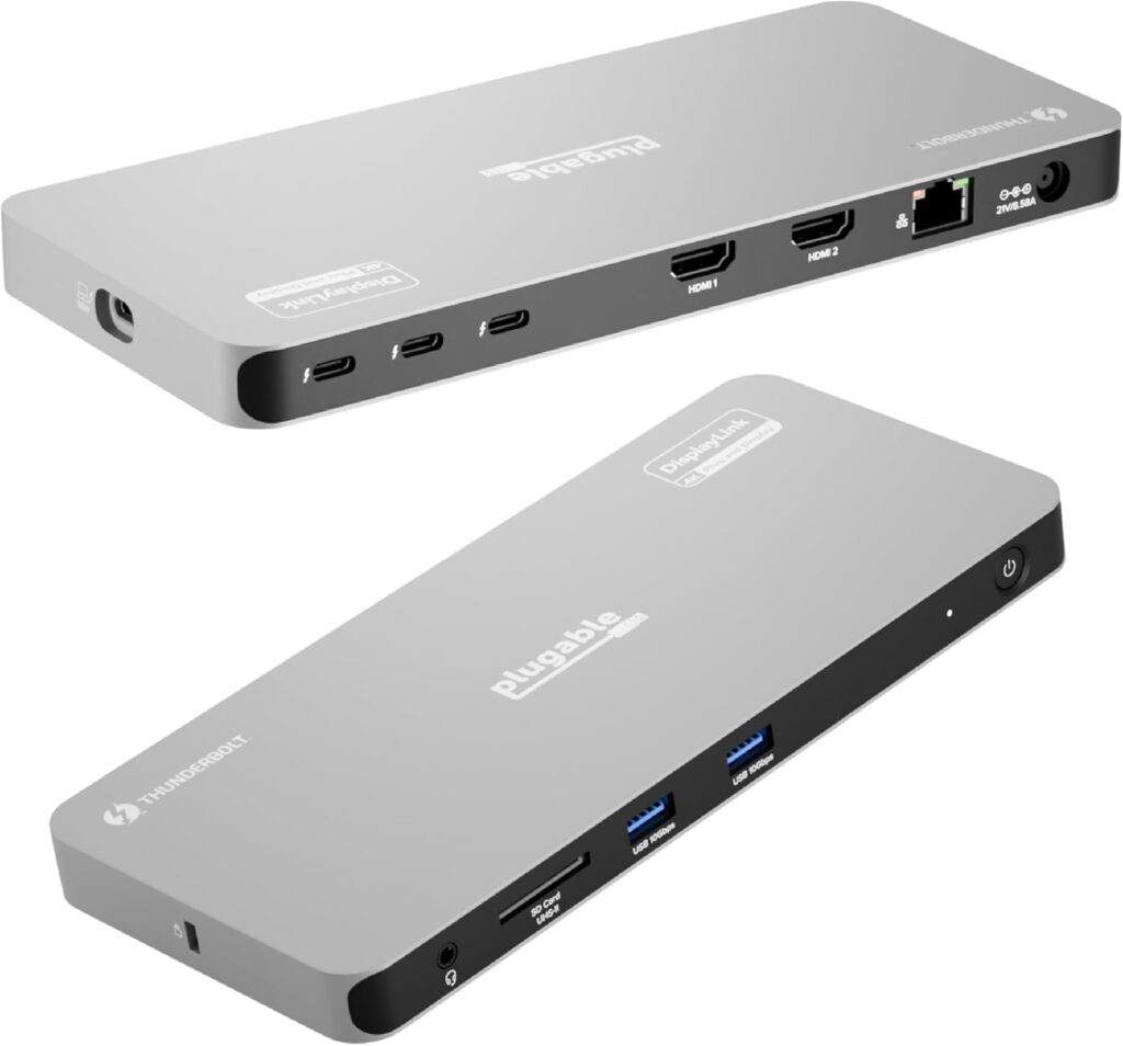 Plugable Thunderbolt 4 Dock for Quad Monitors 100W, Thunderbolt Docking Station Connects up to Four 4K Monitors for Windows and Mac Laptops, 2x HDMI, 4x Thunderbolt 4/USB C, Driver Required TBT-6950PD