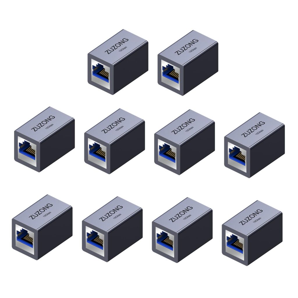 10GB RJ45 Coupler, 10Gbps in Line Ethernet Extender Adapter for Cat8/Cat7/Cat6a/Cat6/Cat5e/Cat5 Cable, PC Router Modem PS5 Xbox Female to Female (10 PCS)