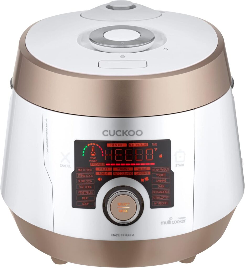 CUCKOO 8-in-1 Multi-Pressure Cooker, 5 Quart Stainless Steel (Gold/White) – Certified Refurbished