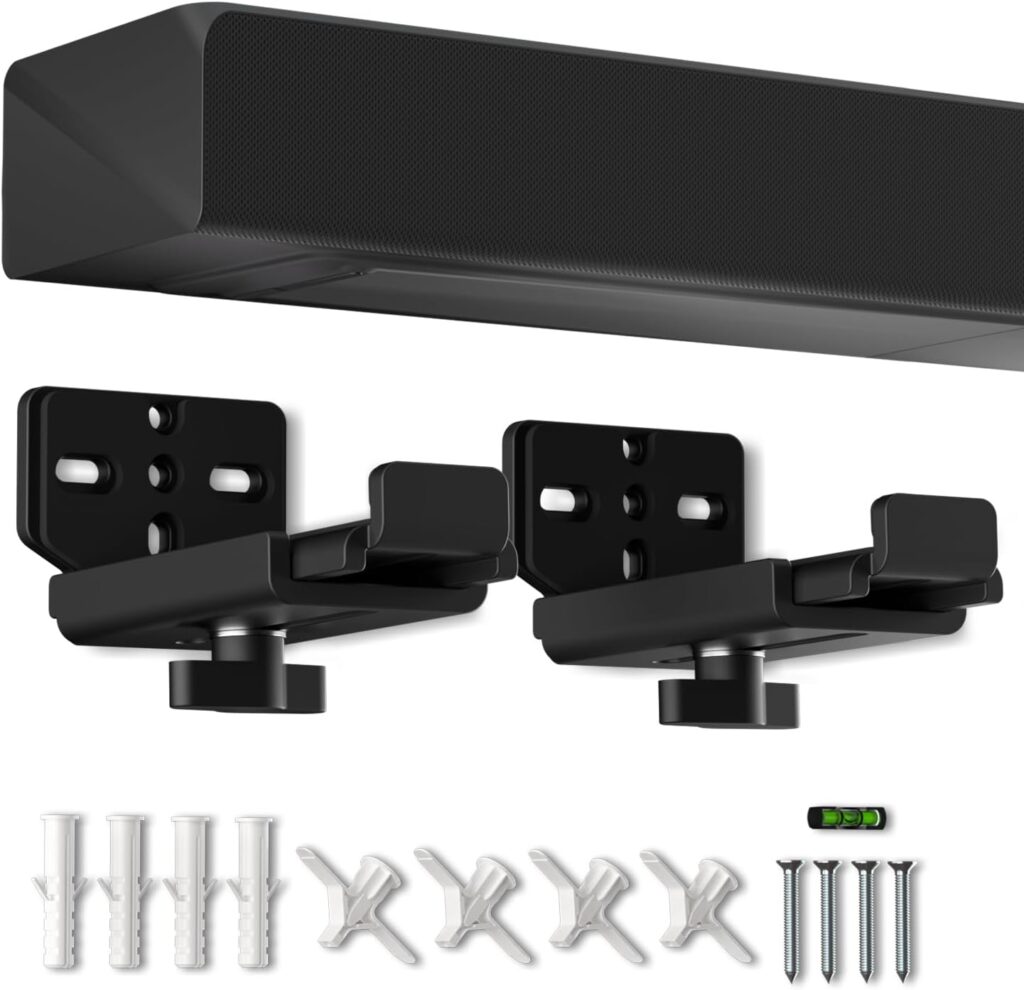 suptek Universal Soundbar Wall Mount Bracket – Adjustable Depth for Dolby Atmos Soundbars – Compatible with Samsung, Vizio, LG, Sony, Bose & More (SBR001HDB)
