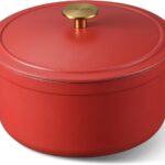 CAROTE Enameled Cast Iron Dutch Oven Pot with Lid, Enameled Dutch Oven for Sourdough Bread Baking, Braising, Stews, Dual Handles, Heavy-Duty Cast Iron Pot, 5QT, Red