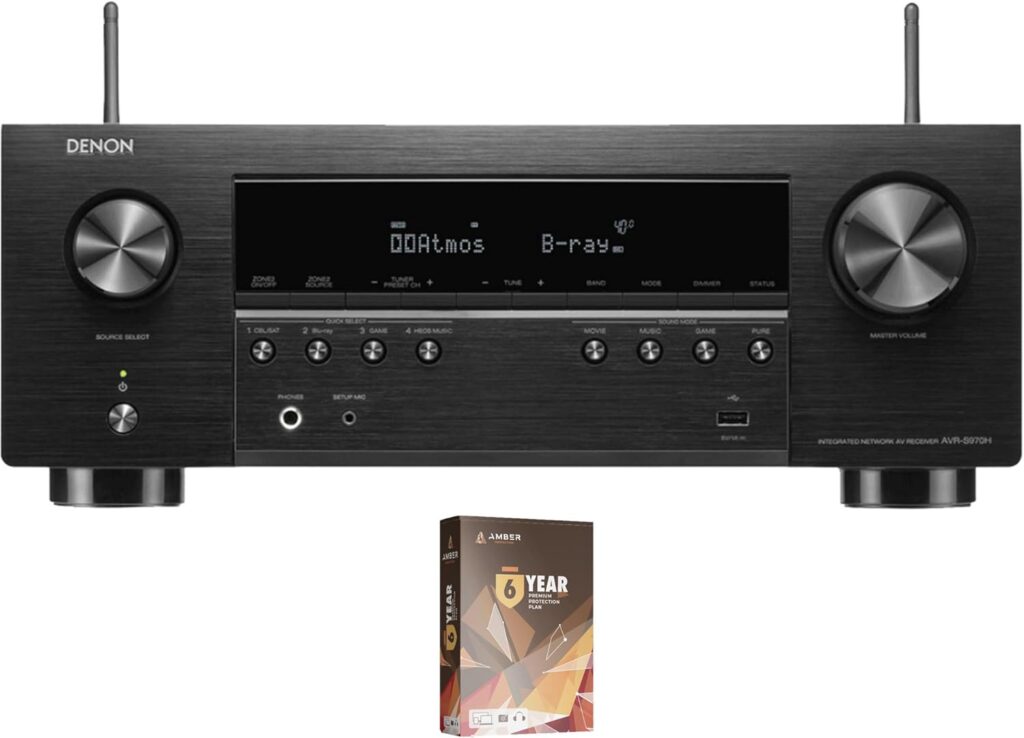 Denon AVRS970H 7.2 Channel AV Receiver with DTS Virtual:X and Dolby Atmos with 6 Year Amber Protection Plan (2022)