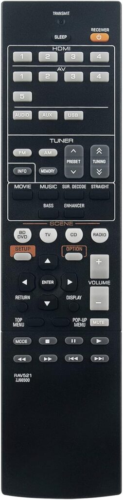 RAV521 ZJ66500 Replacement Remote Control Commander fit for Yamaha AV Receiver RX-V377 RX-V377BL YHT-4910U YHT-4910UBL HTR-3067 RXV377 RXV377BL YHT4910U YHT4910UBL HTR3067 HTR-2071BL