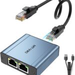 MT-VIKI Ethernet Splitter 1 to 2 High Speed 1000Mbps, Gigabit Dual RJ45 Splitter Adapter for Cat5/5e/6/7/8 Cable [Aluminum Case with Power Cable]