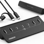 FIDECO Powered USB Hub, 7 Port 10Gbps Fast Data Hub for iPhone 16/15 and Laptop, Full Aluminum USB Splitter with 5V 3A Power Adapter, 4 USB A and 3 USB C Ports, Support BC1.2 Charging